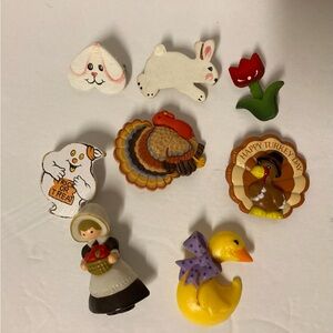 7 Vintage Holiday Halloween Thanksgiving Easter Brooch Pins Hallmark +